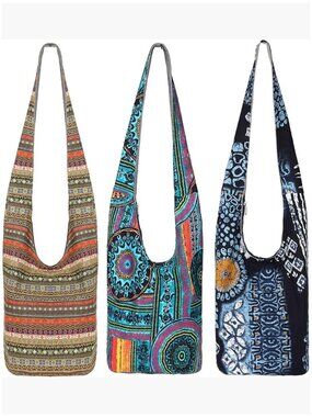 Cotton Crossbody Hobo Bag with Adjustable Strap, 3-Piece Set